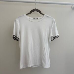 Zara White Tee with Black Embroidered Sleeves
